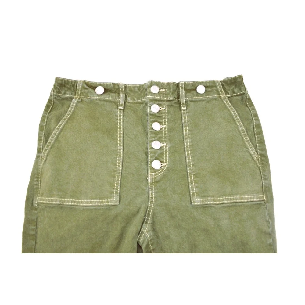 LOFT Made And Loved The Slim Flare Green Denim Jeans Womens P 8/29 Button Front